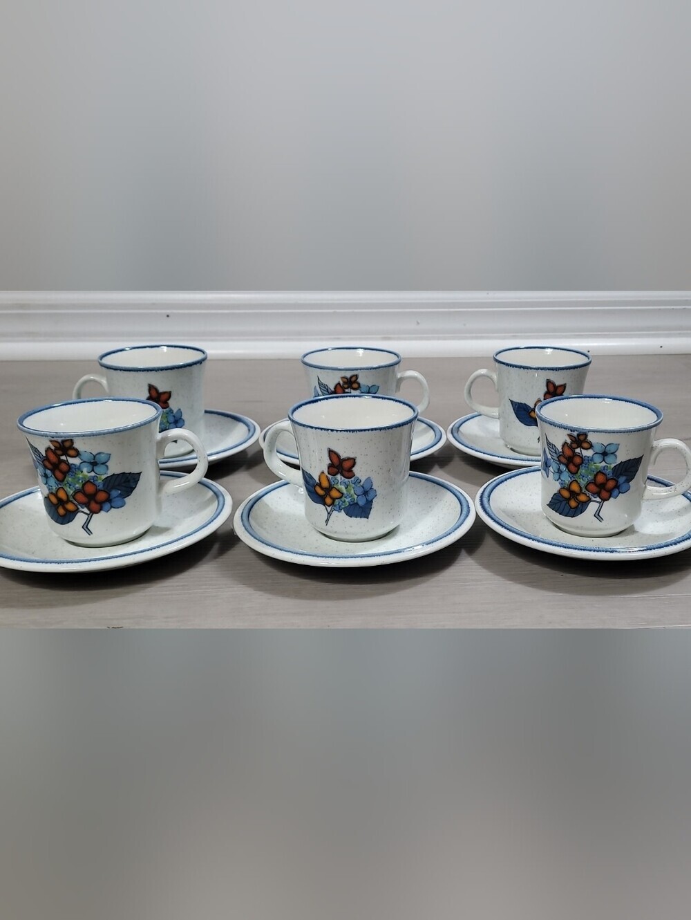 Vintage Mikasa Cordon Bleu Teacups & Saucers Set of 6 Japan Floral Farm Cottage